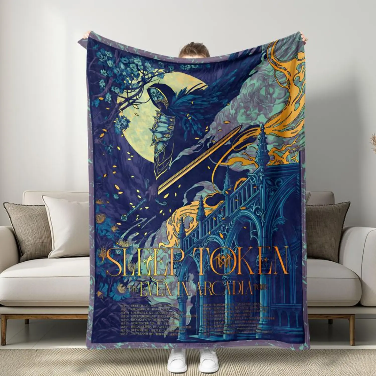 Sleep Token 'The Event in Arcadia' Decorative Flannel Blanket - Gothic Classic Style, Vivid Print Concert Poster Design, Breathable Bed & Sofa Throw, 1pc