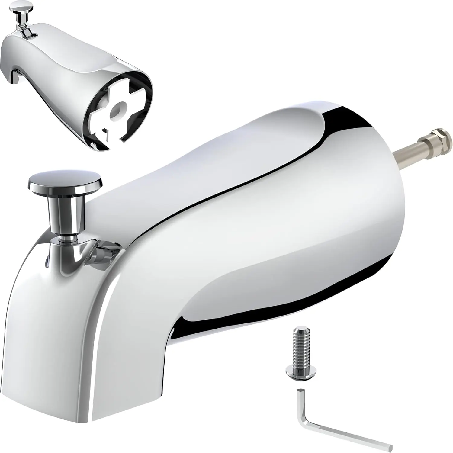 Chrome Universal Slip-On Spout Bathtub Faucet with Diverter Valve - 5 in, Fits 1/2 in Copper Pipe (5/8 in Diameter), Compatible with 8888026.002 Tub Spout