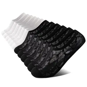 Mens Camellia Scented Lace Mesh No Show Socks 6 Pack Breathable Ultra Thin Invisible Cotton Anti Slip Summer Comfort Size 6 to 12