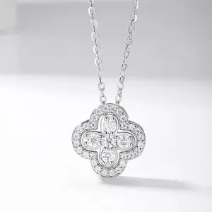 Women's Full-Pavé Moissanite 4-Leaf Clover Necklace - Light Luxury, Sparkling, Lucky, Versatile, Ideal for Daily Wear, GRA Certified