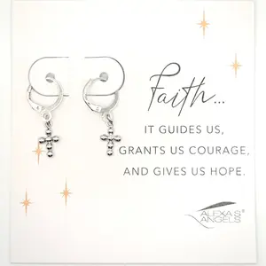 Platinum/Rhodium Silver Bubble Cross Earrings - Elegant Beaded Design for Daily Use & Versatile Accessory for Casual & Formal Events