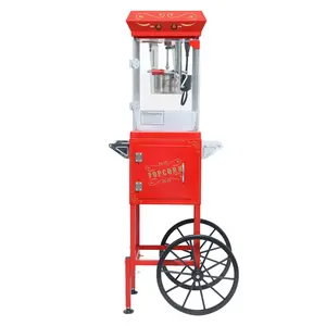 Commercial Popcorn Machine with Cart, 6 Oz Kettle, 480 W Countertop Popcorn Maker for 36 Cups per Batch, Theater Style Popper with 2-Switch Control Steel Frame Tempered Glass Doors Mobile Cart with Lockers 1 Drawer 1Scoop 2 Spoons, Red family movie night