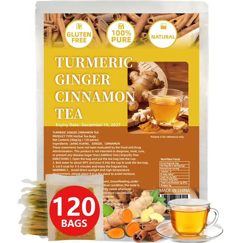 Turmeric Ginger Cinnamon Tea, 100% Natural, Anti-Inflammatea. Eco-conscious Tea Bags. Turmeric Ginger Herbal Tea. No Sugar, No Caffeine, No Gluten, Vegan. antiinflamma tea, looseleaf tea Beverage anti in flama tea ginger caffeine free Healthy Drink