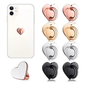 8PCS Phone Finger Ring Holders – Adhesive Metal Heart Grip Stand Loop for Phones (Gold, Silver, Rose Gold, Black)