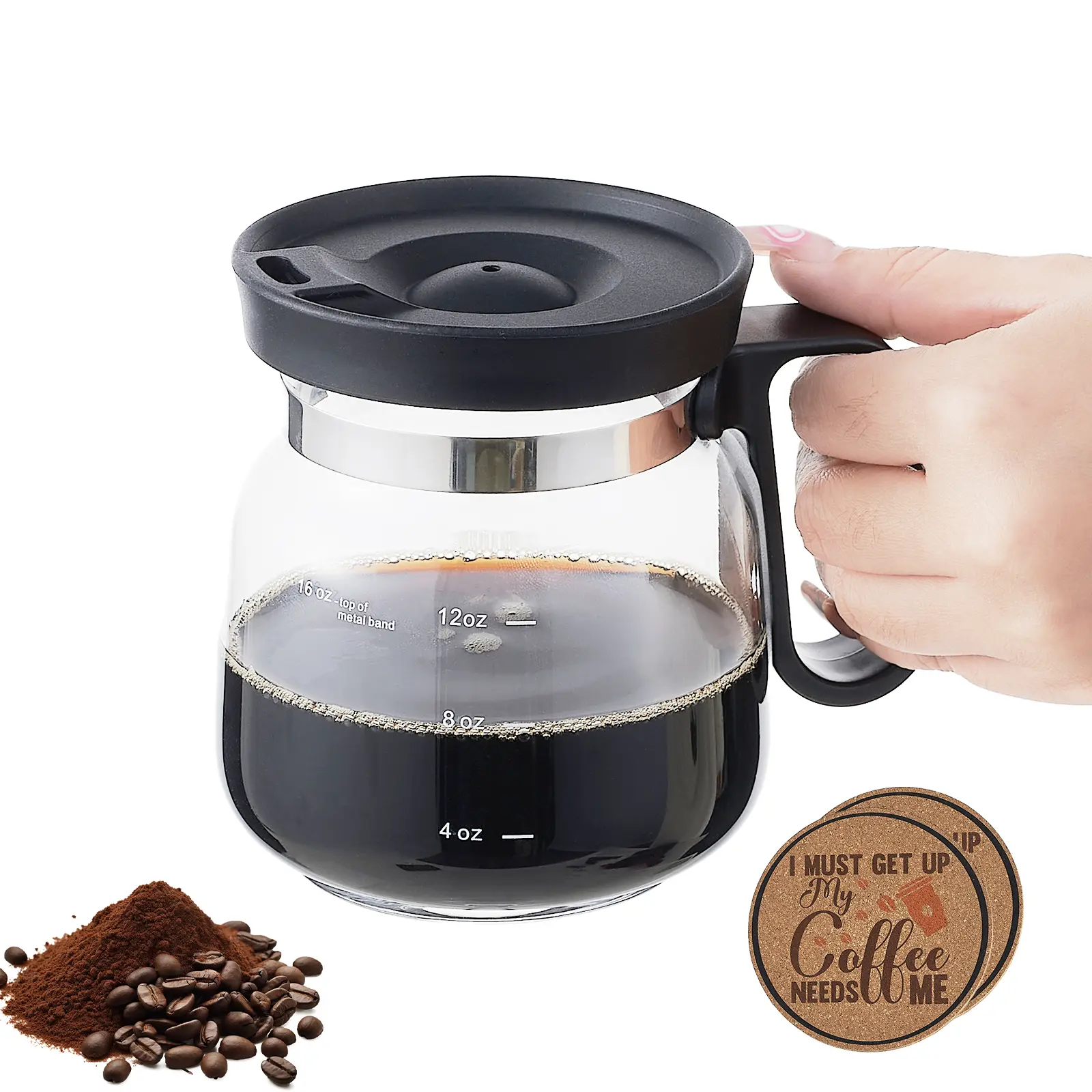 UFORU 16oz Glass Coffee Mug with Lid - Hashmark Level Talkstarter Cute Cup, Ergonomic Handle Design, Included Coaster, 4.9in Tall, 3.8in Wide, Drinkware Must Haves for Boss, Co-Worker Coffee Lovers Gift, Cute Cups