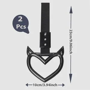 2 PCS JDM Car Accessories Heart Handle Strap Drift Charm Exterior Hanging Ring Decoration Keychain Red Devil Style