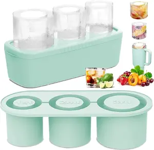 Ice Cube Tray for Tumbler Cup 30-40 Oz Tumbler Ice Mold, 3 Pcs Silicone Cylinder Ice Tray With Lid and Bin for Freezer, Juice,Whiskey,Kitchen Utensils
