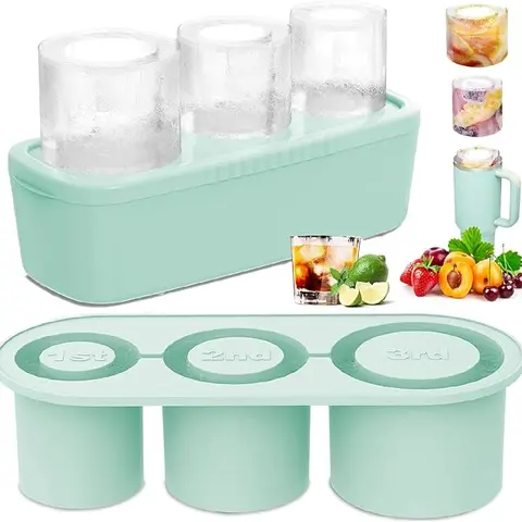 3-Pcs Reusable Silicone Cylindrical Ice Cube Trays - Heat-Resistant, Leak-Proof, with Lid & Bin, Fits 30-40 Oz Tumbler Cups, Freezer-Ready Kitchen Utensils for Whiskey, Drinking, Adults, At-Home Bar (Cylindrical Cubes Add Neat Structure)