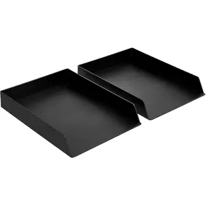 Rectangular Plastic Desk Organizer, letter size Tray, 2-Pack, 9.7 x 2.2 x 13 inches, Black