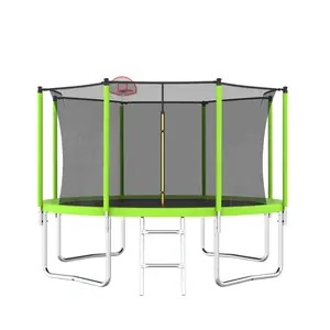 12FT Trampoline Green for Kids & Adults with Basketball Hoop and Ball ,Recreational Trampolines with Safety Enclosure for Back Yard Outdoor