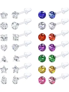 14 Pairs Multi-Colour Transparent Stud Earrings Collection for Women Men Eye-catching Design with Brilliant Reflective Shine Top-grade Acrylic for Smooth Close-fitting Comfort Enduring Glamorous Gloss Assorted Vivid Transparent Jewelry for Everyday Wear