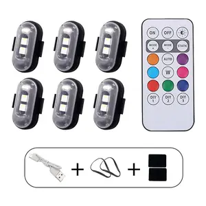 6pcs RGB Led Aircraft Strobe Light Remote Wireless Motorcycle Flash Light Warning Lights for Bike Car Multifunctional | Wireless LED Strobe Lights Car Decor Atmosphere Light,  Rechargeable Led Lights Anti-Collision LED Warning Light