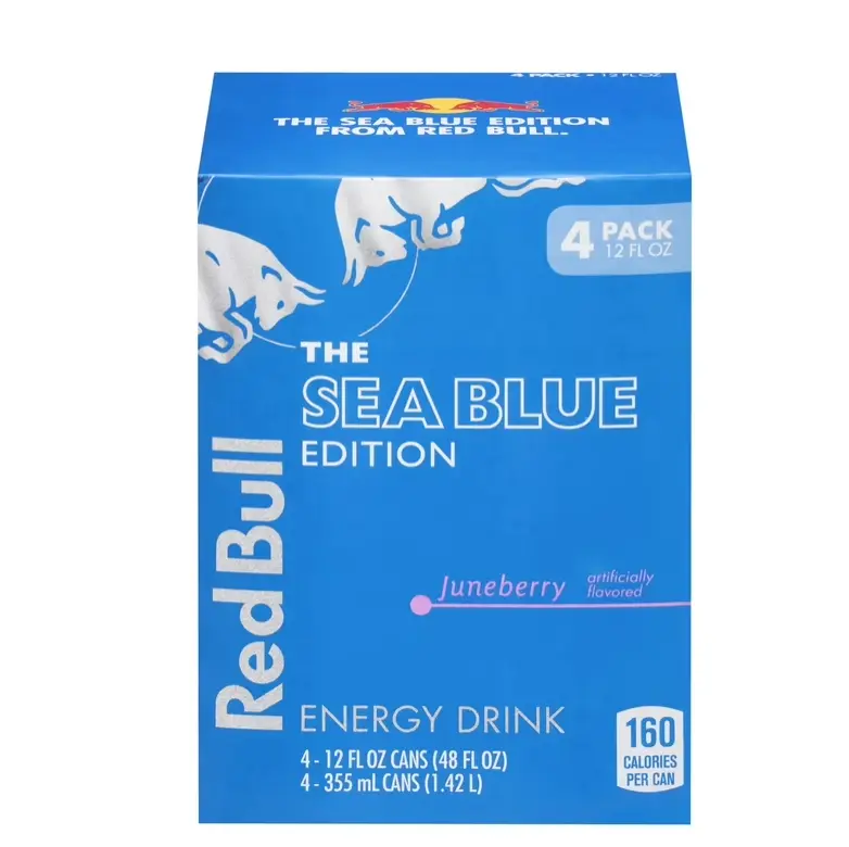 Red Bull Sea Blue Edition Energy Drink, Juneberry, 114mg Caffeine, 12 fl. oz., Pack of 4 Cans Red Bull Sea Blue Edition Energy Drink, Juneberry, 114mg Caffeine, 12 fl. oz., Pack of 4 Cans