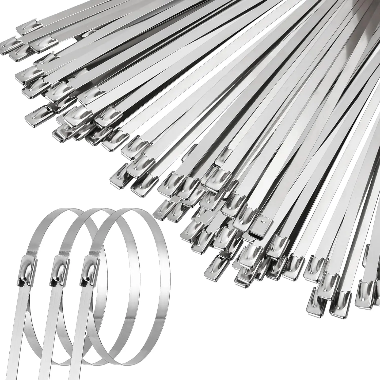200 count Metal Zip Ties Heavy Duty Outdoor, 12-Inch 270LB Self-Locking 304 Stainless Steel  Ties for Fence, , Farms, Cables, Pipes, Exhaust Wrap, Indoor and outdoor Use