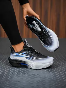 Men's Breathable Mesh Running Shoes, Shock-Absorbing Responsive Sneakers, Lightweight Non-Slip Gradient Color Running Shoes