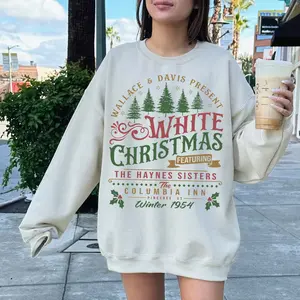 Vintage White Christmas Sweatshirt Cotton Long Sleeve