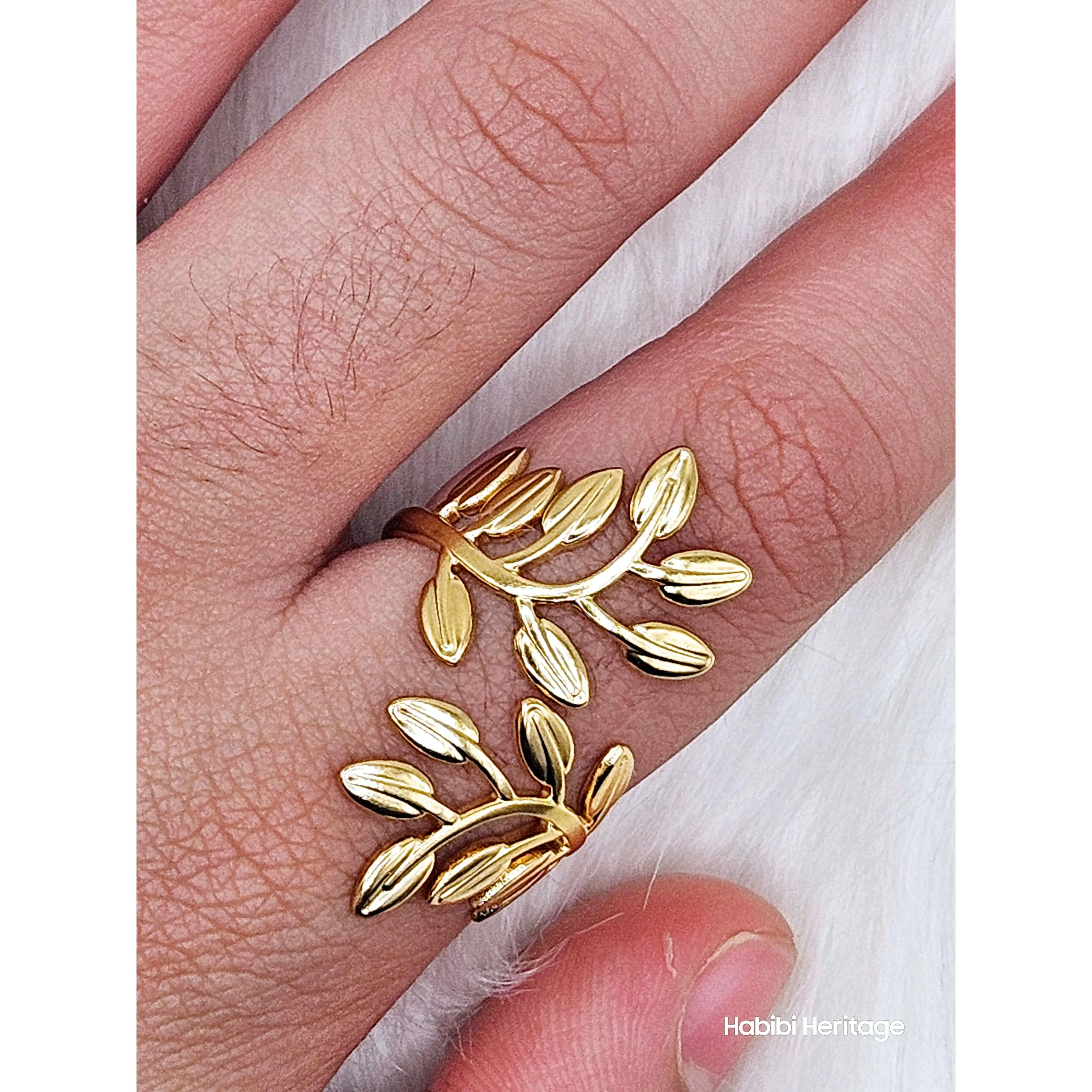 Olive Branch Leaf Ring Adjustable Size