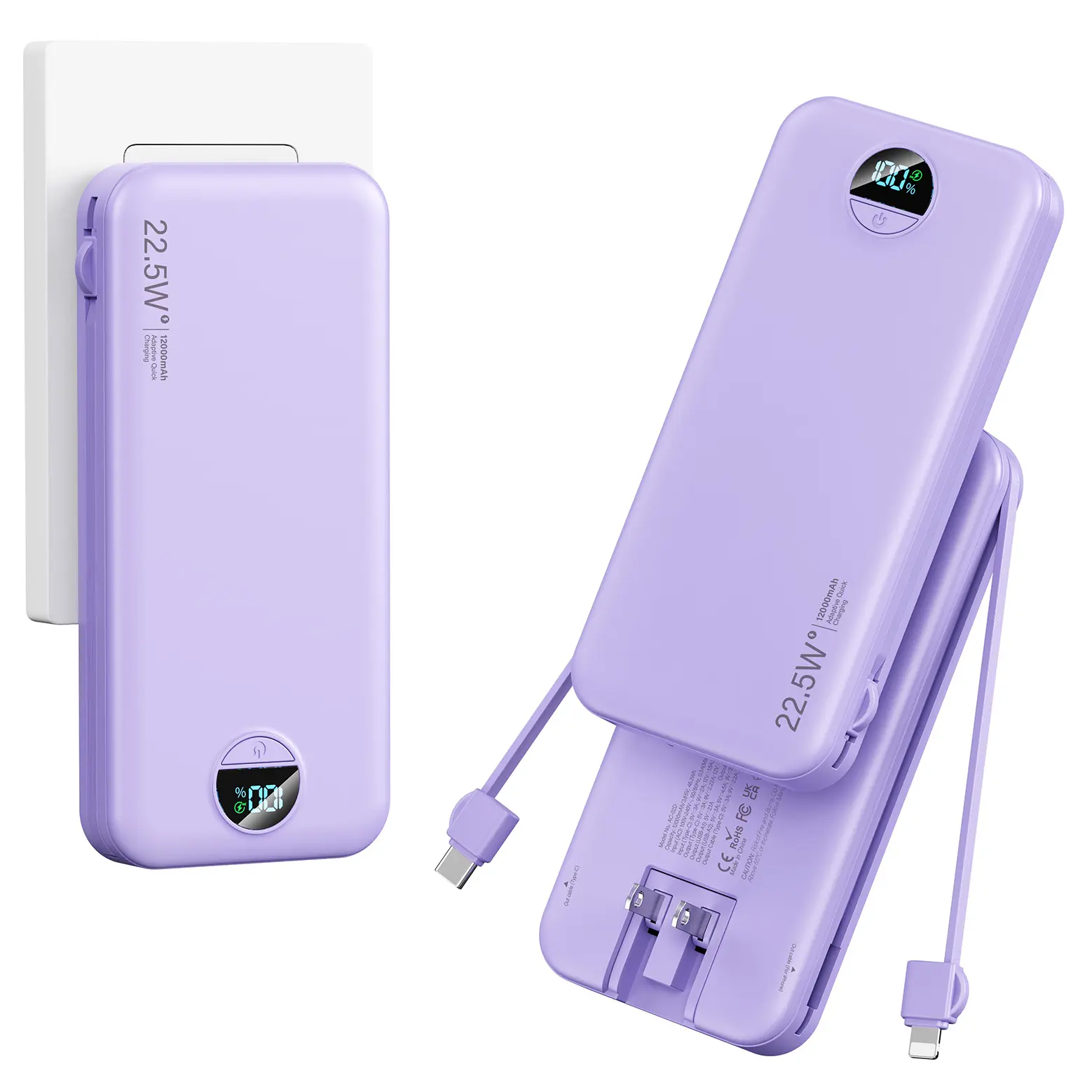 Diamuar 12000mAh Portable Charger with Built-in Cables and AC Wall Plug, 20W USB-C PD Fast Charging Power Bank, Smart LED Display Travel Essential Battery Pack for iPhone iPad Samsung outdoorfun summerwins