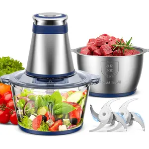 Processor, 500W Electric   with 2 Bowls (8 Cup+8 Cup) & 2 Bi-Level &, Small Electric  Meat Processor for Nuts, Meat, Onion, Garlic,  , Blue