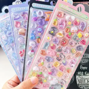 4 pieces hollow 3D three-dimensional relief fun sticker decorative notebook stickers with creative crystal diamond bubble stickers