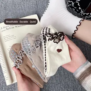 6 Pairs Women’s Non-Slip Grip Yoga Socks – Ruffled Mid-Calf Pilates and Fitness Socks with Silicone, Fall and Winter