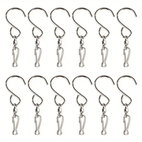 MIAHART 12-Pack Stainless Steel Swivel Hooks Clips - Adjustable, 360° Free Spin, 8cm, 6lb Capacity, Separable, Rust-Resistant Home Organizer Hooks Holds Wind Chimes & Flags