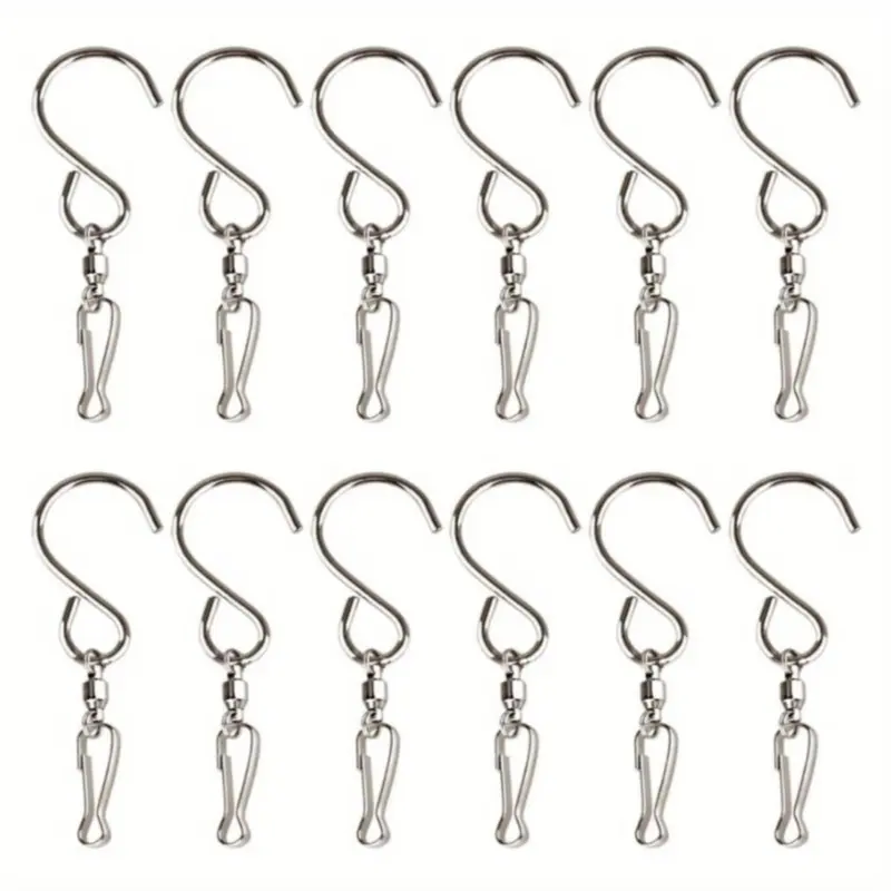 MIAHART 12-Pack Stainless Steel Swivel Hooks Clips - Adjustable, 360° Free Spin, 8cm, 6lb Capacity, Separable, Rust-Resistant Home Organizer Hooks Holds Wind Chimes & Flags