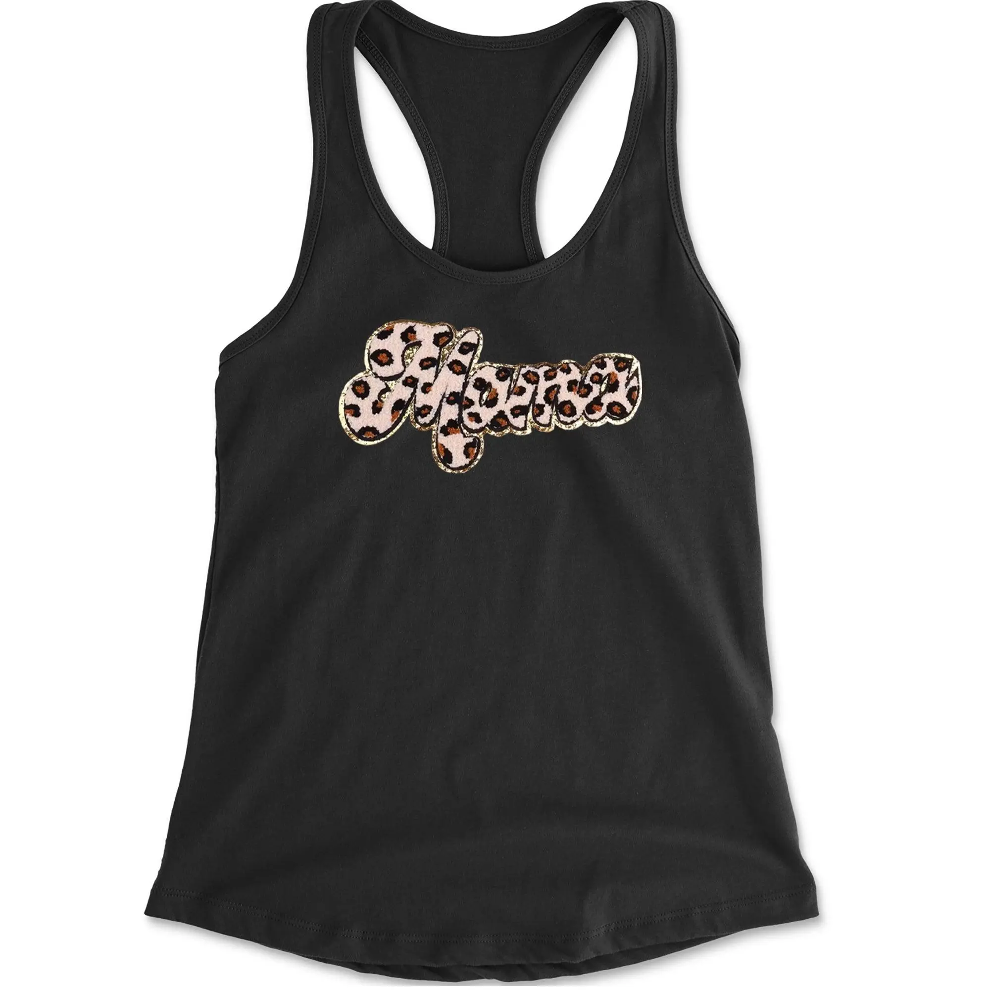 Mama Cheetah Print Glitter Chenille Patch Racerback Tank Top for Women