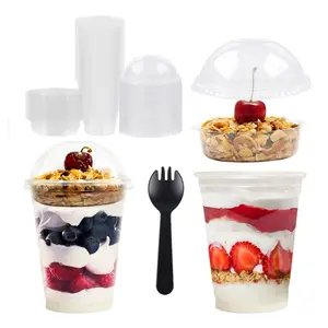 Parfait Cups - 12 Oz - 50 Set - Parfait Cups With Dome Lids & Inserts - Reusable Dessert Cups - Spill and Leak Proof - Crystal Clear Plastic Cups With Lids - Dessert Cups With Lids