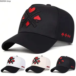 Poker Suit Embroidered Baseball Cap, Black & Red Playing Card Design, Perfect for Casual Outings, Streetwear & Adding Bold, Edgy Vibes to Your Outfit