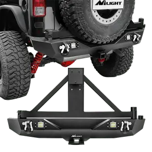 Nilight Rear Bumper Spare Tire Rack with Hitch Receiver & 2Pcs LED Light Pods for 2007-2018 Jeep Wrangler JK, Wrangler JK Unlimited - Car Exterior Accessory Truck Vehicle
