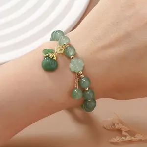 Elegant Lucky Money Bag and Four-Leaf Clover Beaded Bracelet - Women's Luxurious Glass Jewelry llave  stilson