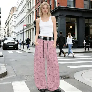 Women's Vintage School Anime Print Fake Two-Piece Wide Leg Pants, Retro Manga Uniform Graphic High Waisted Palazzo Trousers with Side Pockets, Elastic Waist Casual Bottoms