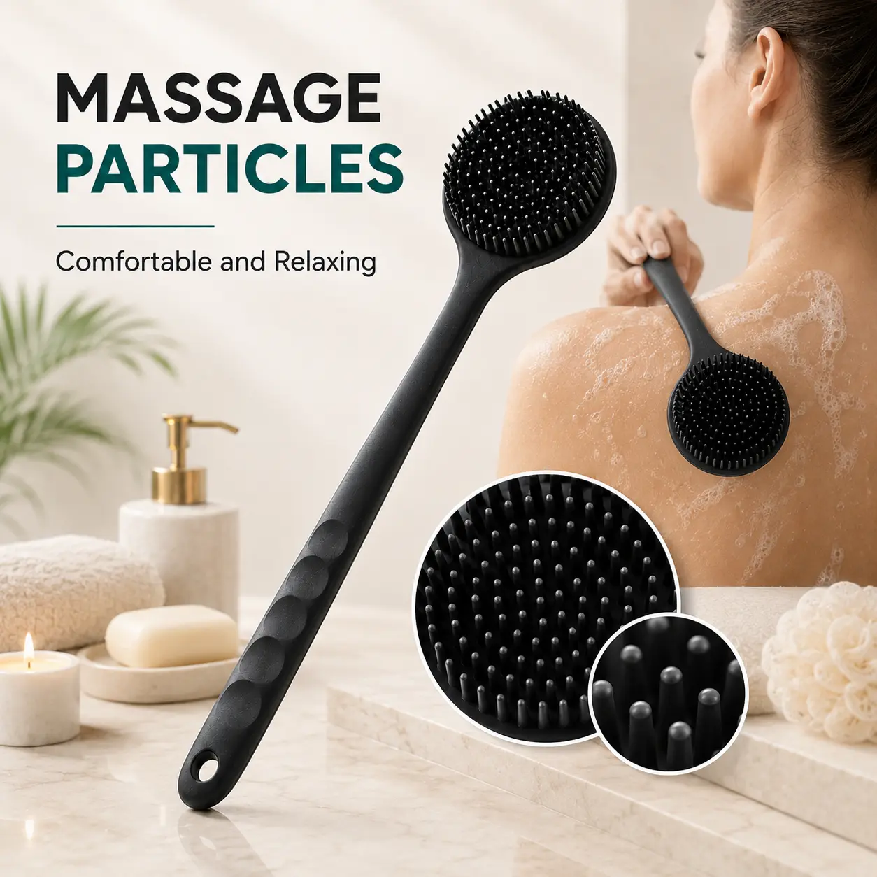 2026 New Silicone Long Handle Shower Brush - Double-Sided Back Scrubber, Exfoliating Massage Bath Brush, Waterproof, Gentle Deep Clean, Skin-Friendly Bathroom Home Supply
