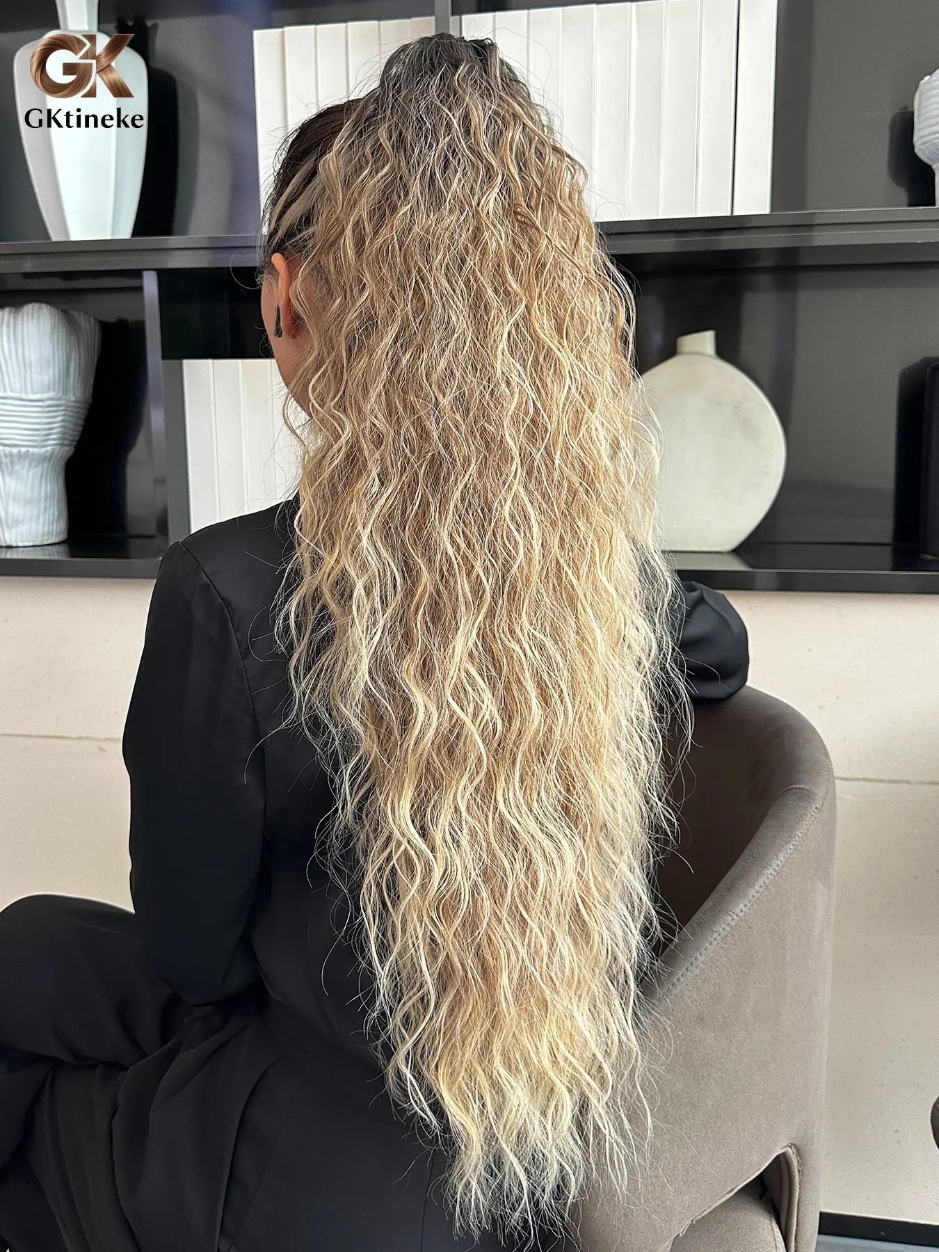 Gktineke 2-IN-1 Ponytail 30 Inch Long Curly Wavy Drawstring Ponytail,  Christmas Synthetic Heat Resistant Hair Extensions, Wavy Synthetic Hairpieces, Basic Style for Women, High Temperature Fiber, Natural Look, Synthetic Hair Wigs