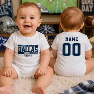 Personalized Dallas Baby Football Romper, Custom Name Number Baby Outfit, Short Sleeve Sports Romper, Game Day Baby Gift