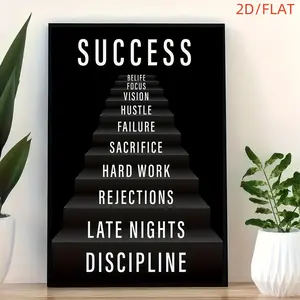 2D Flat Surface, 2D Flat Surface - 1 Piece Inspirational "Success Ladder" Canvas Print Poster, Modern Wall Art Decoration Painting, Suitable for Home, Office, Bedroom, Living Room, Cafe Wall Decoration and Home Decoration, Perfect Gift for Friends
