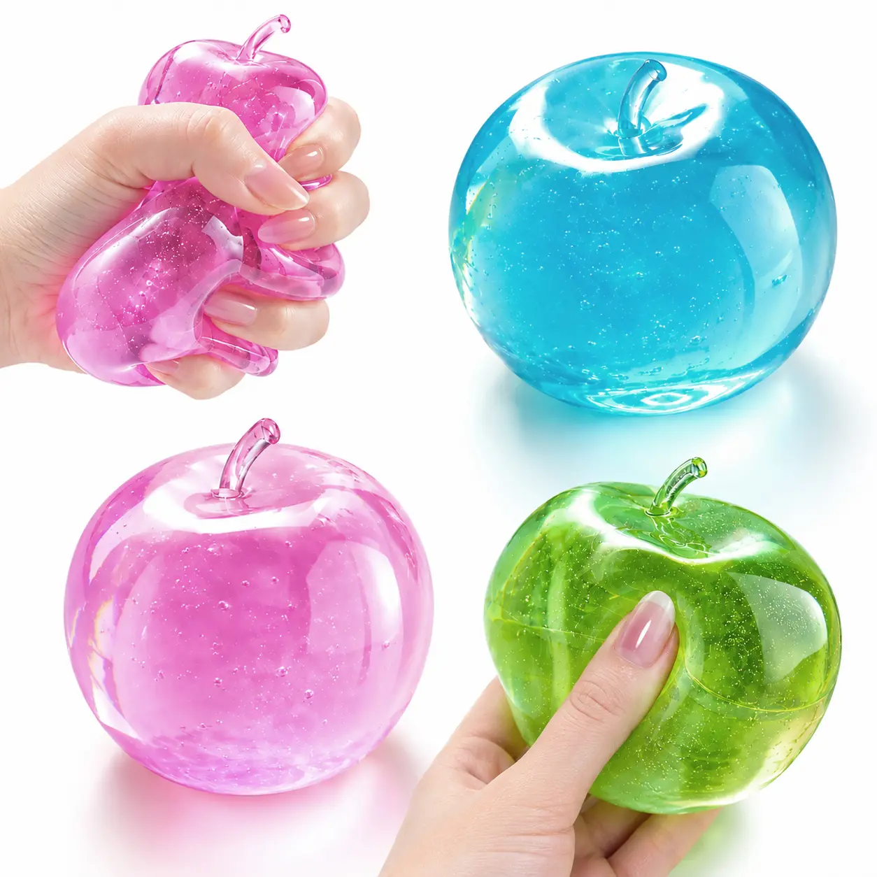 Apple Squishy Toy 1-Pack, Crystal Jelly Slow Rising Squeeze Toy, Soft Sensory Fidget Toy for Kids & Adults, Fruit-Shaped Stress Relief Desk Toy, Birthday Gift