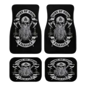 Set of 4 Viking Skull Design Car Floor Mats - Absorbent, Slip-Resistant, Sturdy, Easy to Clean, And Easy to Install - Ideal for Cars, Suvs, And for TESLA Front And Rear Seat Mats, Upgraded Interior Car Additions And Floor Protection