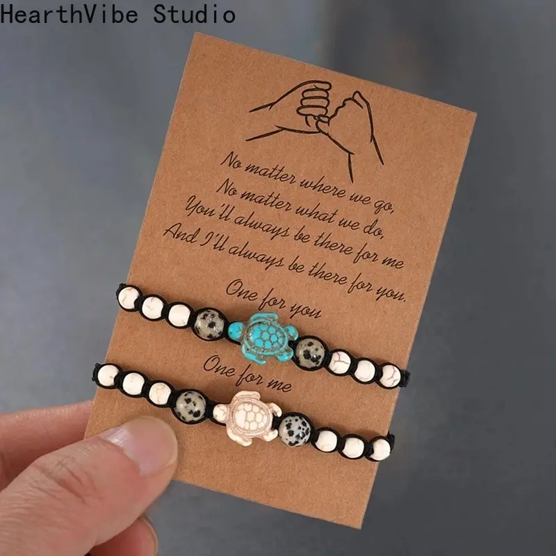 Unisex 2-Piece Vintage Bohemian Turquoise Sea Turtle Beaded Weave Friendship Bracelet Set, Sports & Outdoor Wristband Accessory, Friendship Bracelets