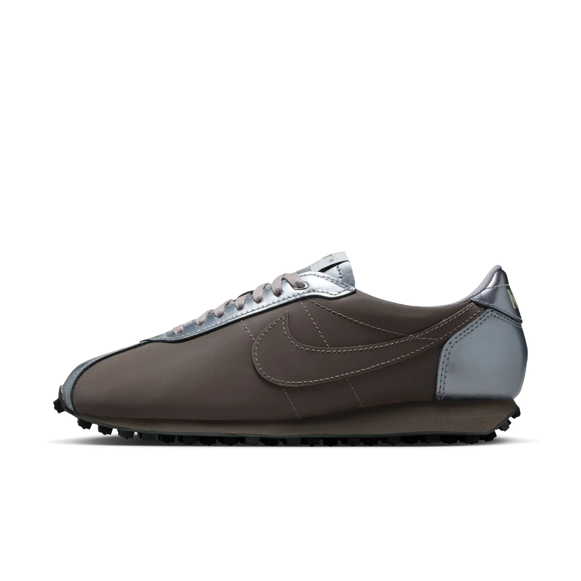 Women's Nike LD-1000 "Cave Stone-Metallic Cool Grey" Athletic Casual Walking Shoe - Low-Cut Leather Upper, Dramatically Flared Heel Cushioning, Foam Midsole, Rubber Waffle Sole, Retro Heritage Look, Comfortable For Everyday Wear, Trainer, Footwear