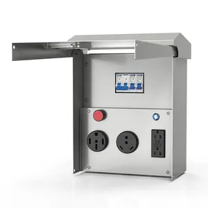 Weatherproof Temporary Power Outlet Panel - Pre-Wired & Lockable 20A/30A/50A Receptacle, Electrical Breaker Box Fit for RV Camper Travel Trailer Motorhome