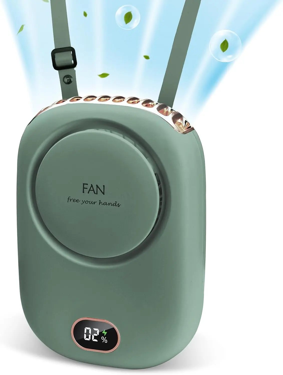 Neck Fan Portable, Bladeless Hands-Free Hanging Fan with Lanyard & Bracket, USB Rechargeable, 3-Speed for Women, Kids, Outdoor & Travel – Green PiKaPiKaP