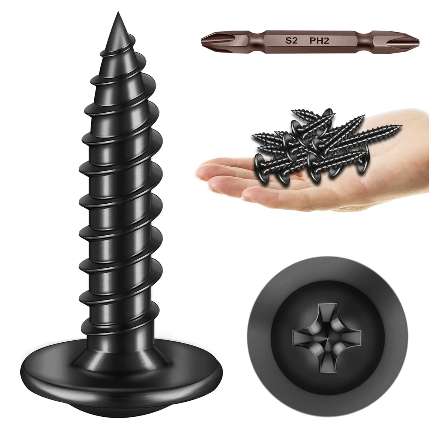 300 count #8  3/4 Inch  Screws, Black Screws Phillips Truss   Screws, Quick Metal Self Tapping, Zinc Plated Steel, Truss  Screws by