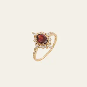Claire Garnet Diamond Ring: Vintage Engagement Ring, 14K Gold Vermeil Sterling Silver, Anniversary Gfit
