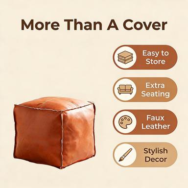 Only 15.7-inch square storage ottoman cover, unfilled faux leather bean bag ottoman, ottoman cover with scratch-resistant, easy-to-clean, and dirt-resistant fabric, suitable for living room, bedroom, apartment sofa footrest