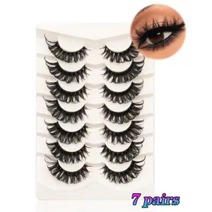7 Pairs D Curl Russian Volume False Eyelashes, Cat Eye Style, Natural Look, Dense and Fluffy, Long Dramatic Fake Lashes, Makeup Enhancement, Cosmetic