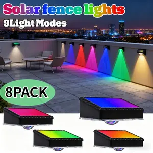 8Packs Of Outdoor Solar Fence Lights, Bright Solar Garden Lights, 9-color RGB Dusk To Dawn Automatic Start, Suitable For Terraces, Stair Handrails, Decks, Swimming Pools And Walls, Christmas Decorative Lights, Garden Decorations