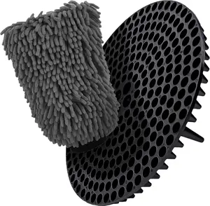 WASH&WHIPS Chenille Premium Scratch-Free Microfiber Lint-Free Blue Wash Mitt 8" x 10"in & Black Pitstop Particle Interceptor