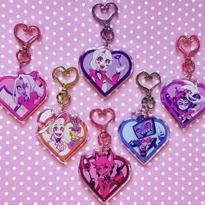 6 Ops (NOT COMBO 6) Hazbin Hotel Heart Acrylic Keychains